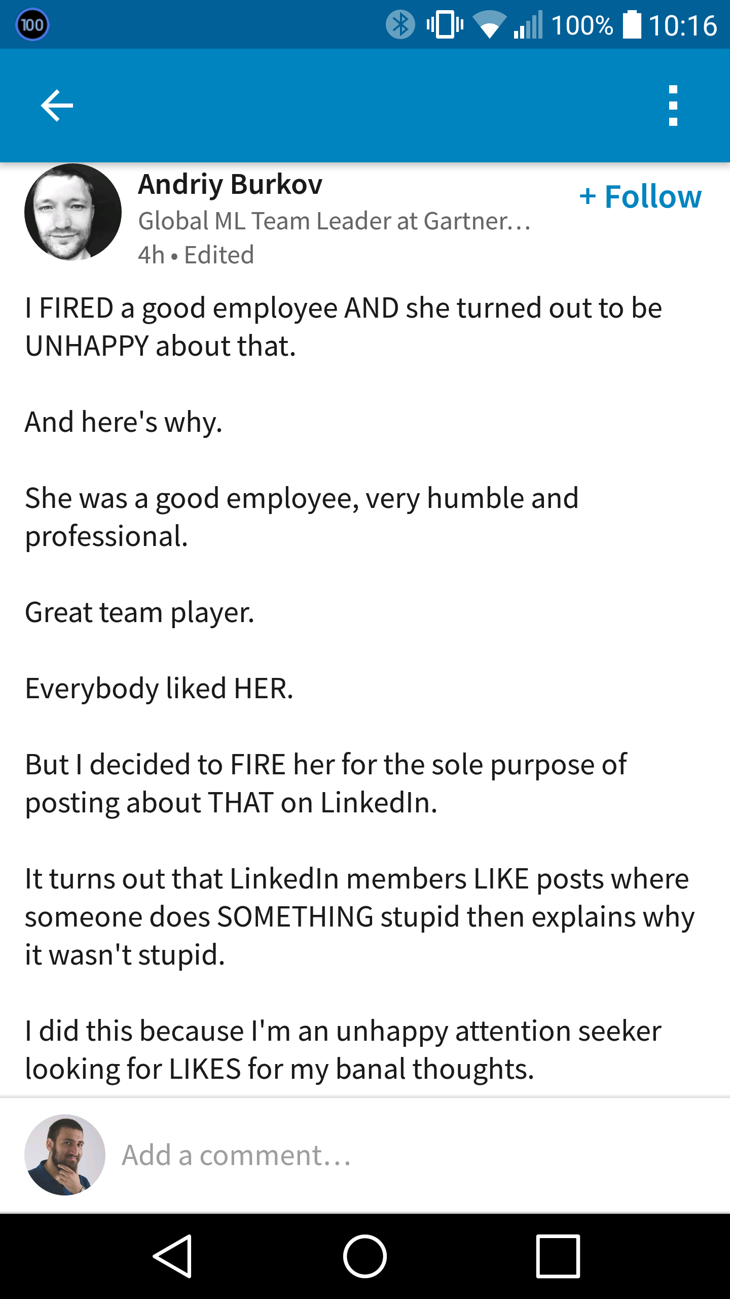 Screenshot of LinkedIn post