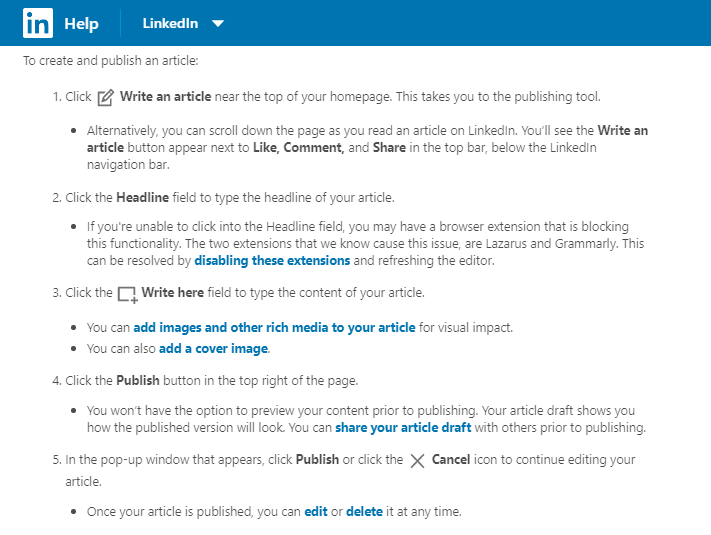 how to write an article on LinkedIn