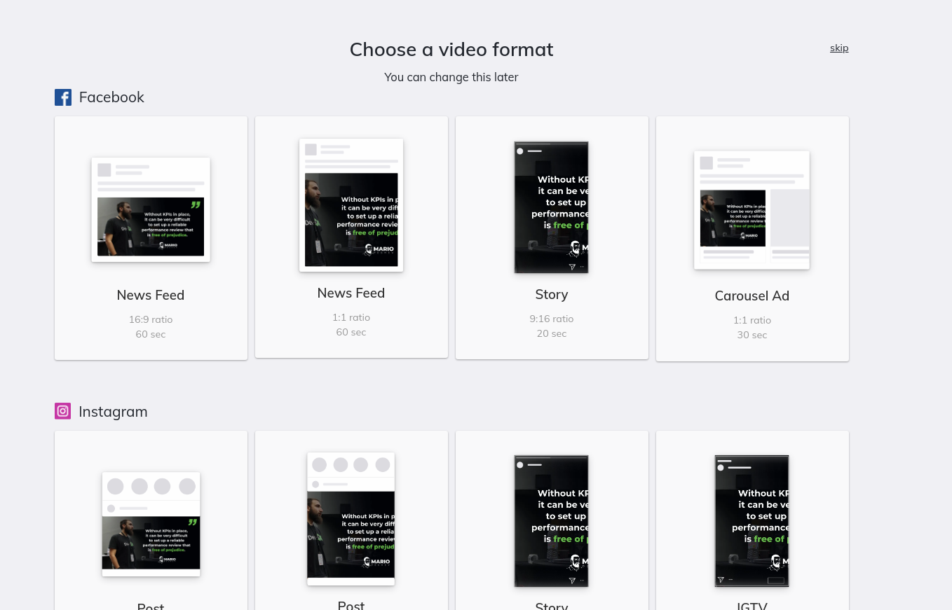 Lumen5 different video formats