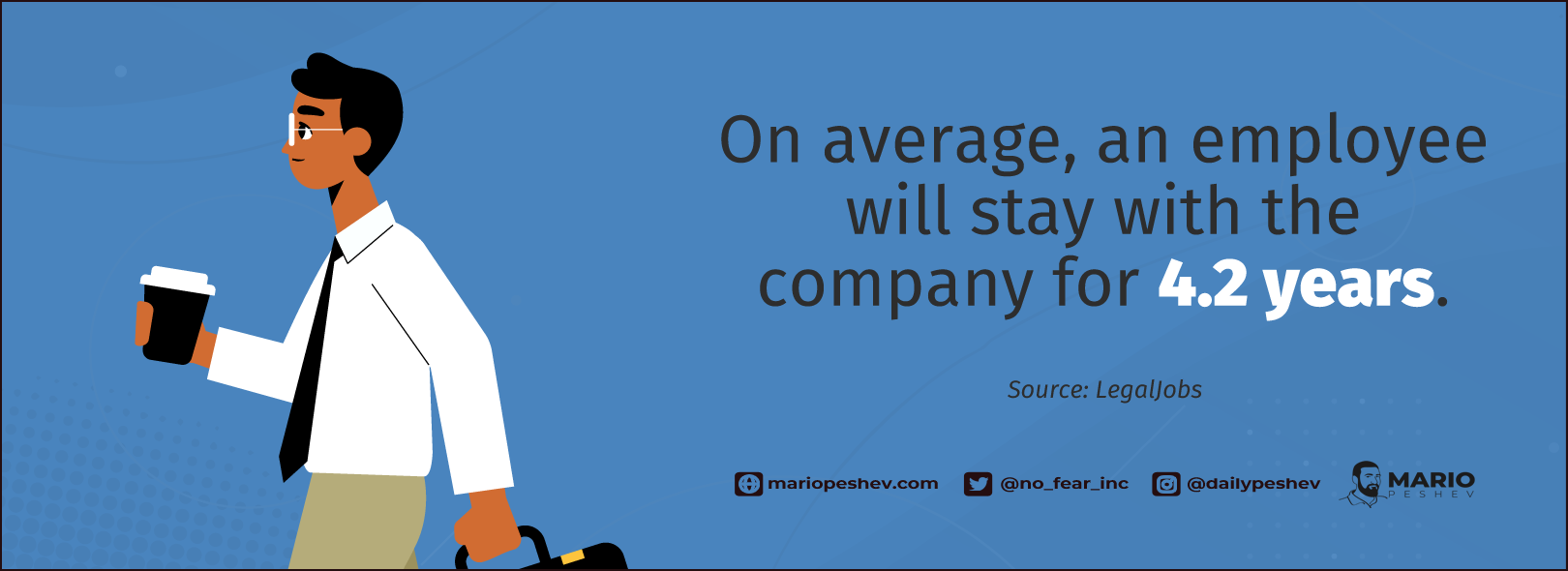 On average, an employee will stay with the company for 4.2 years.