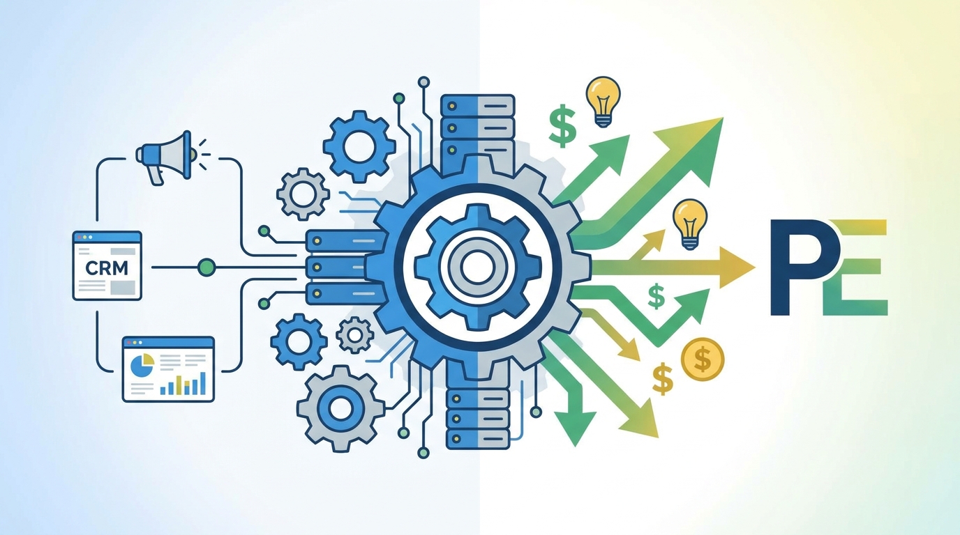 Visual representation of revenue operations infrastructure supporting commercial value-creation initiatives in a PE portfolio company